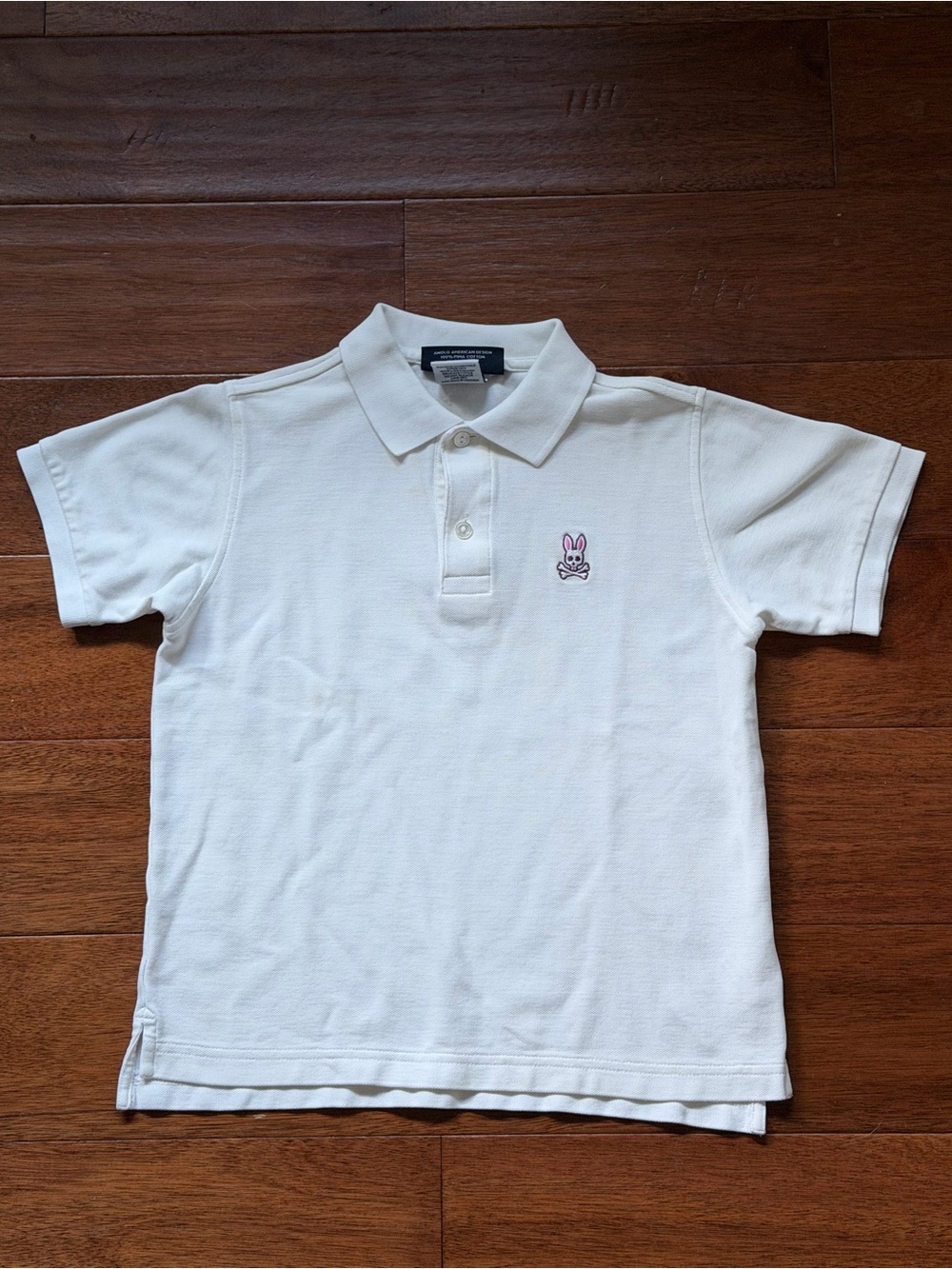 Psycho Bunny Boys White Pique Polo Shirt Short Sleeve Pima Cotton Size M (10/12)